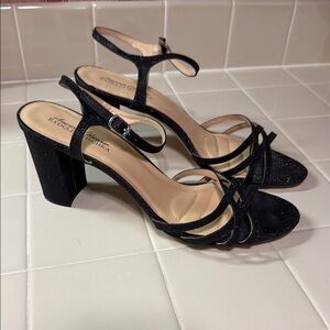 American Glamour Badgley Mischka Black Strappy Heels with Block Heel